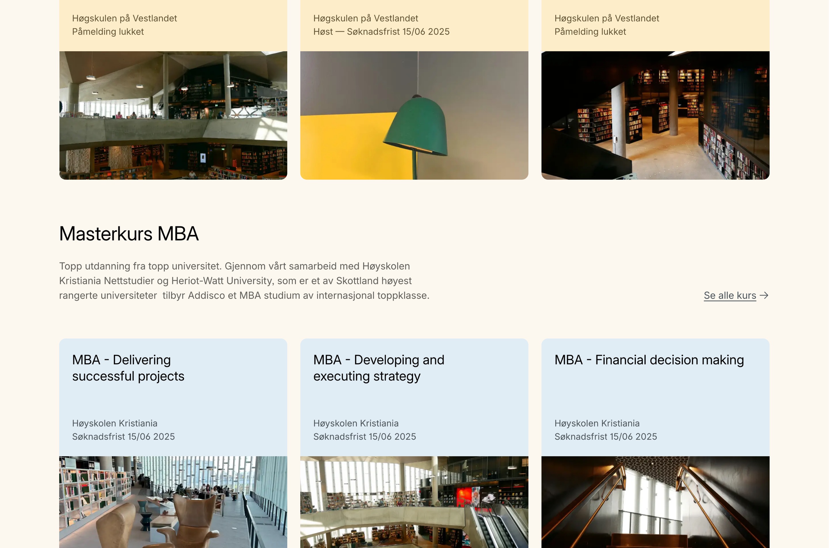 Screenshot of the course list carousel component
