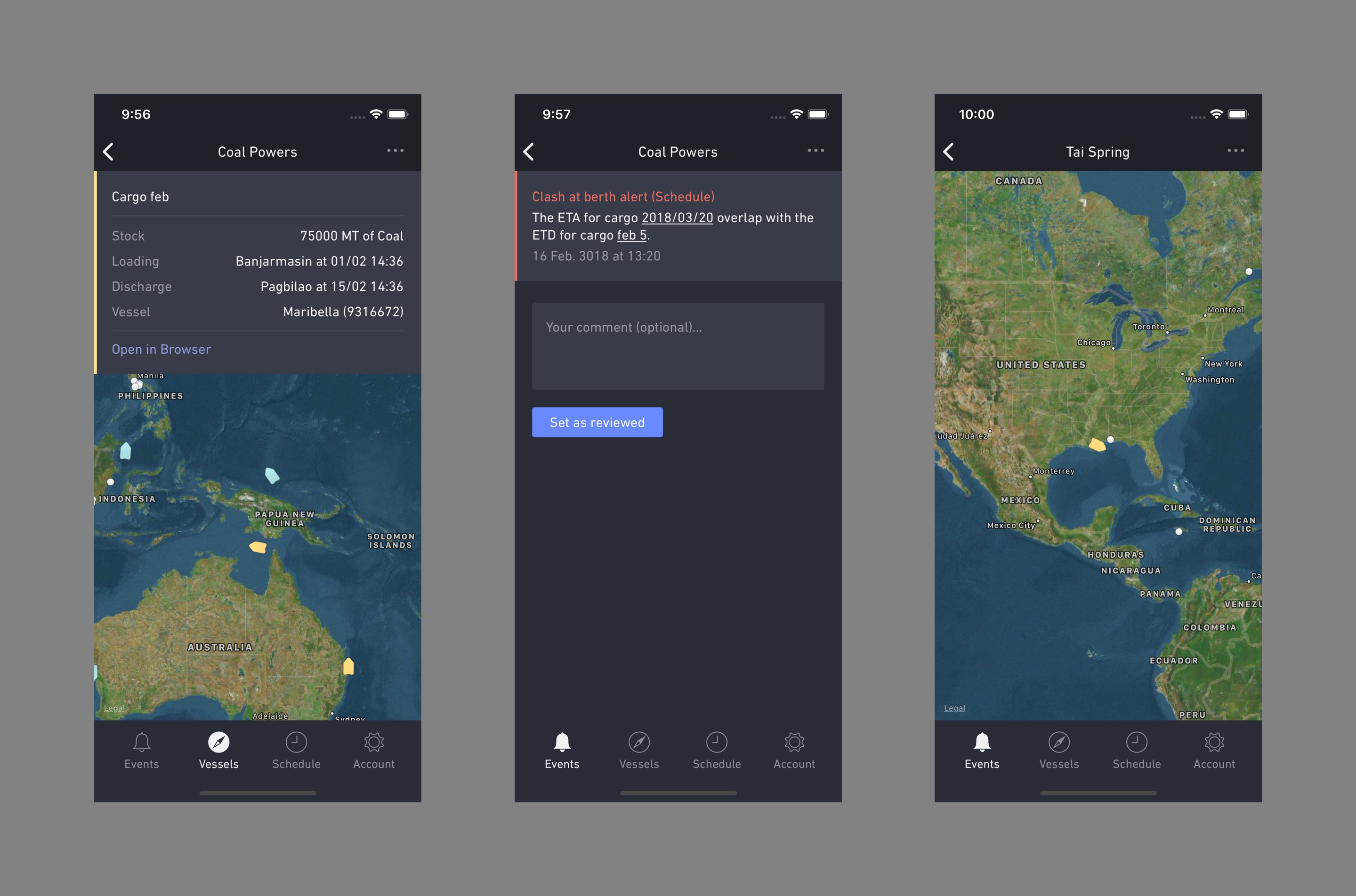 Mobile app details screens for a shipment