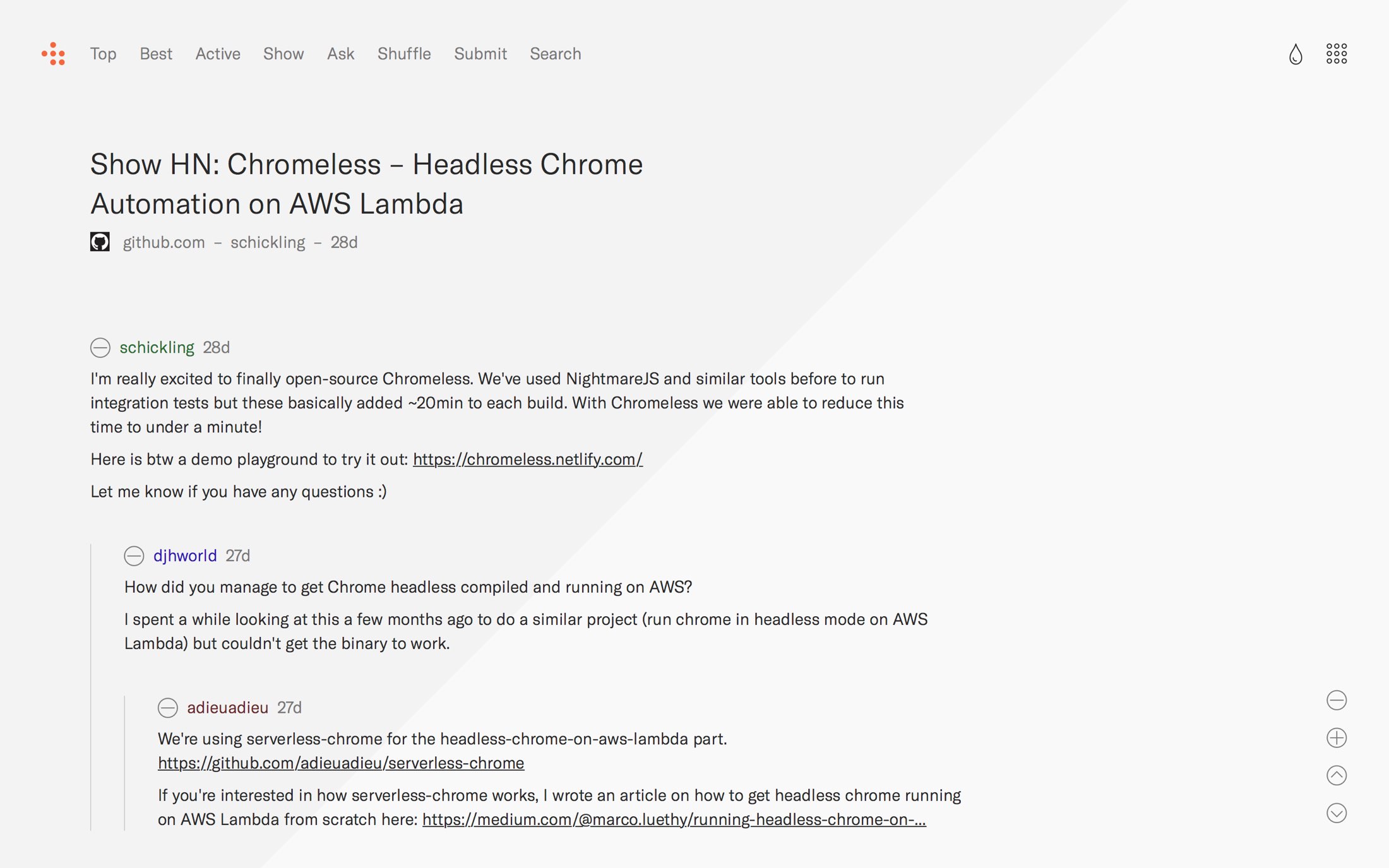 HN reader post details page