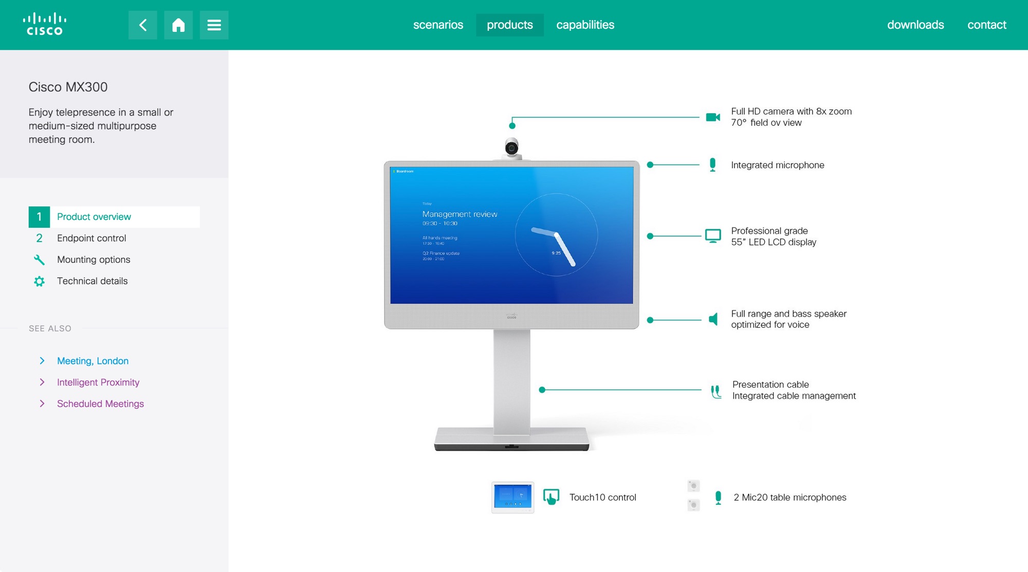 Product details page for a video conferencing system