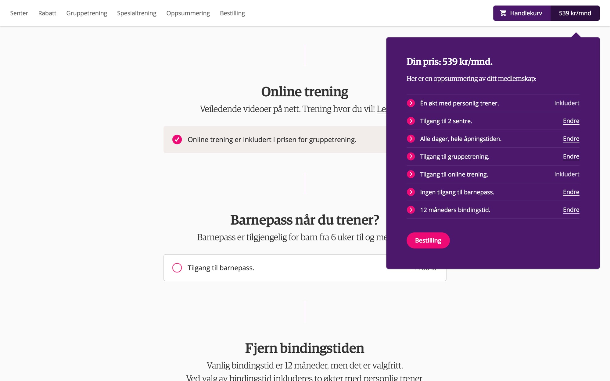 Summary showing the price for selected services
