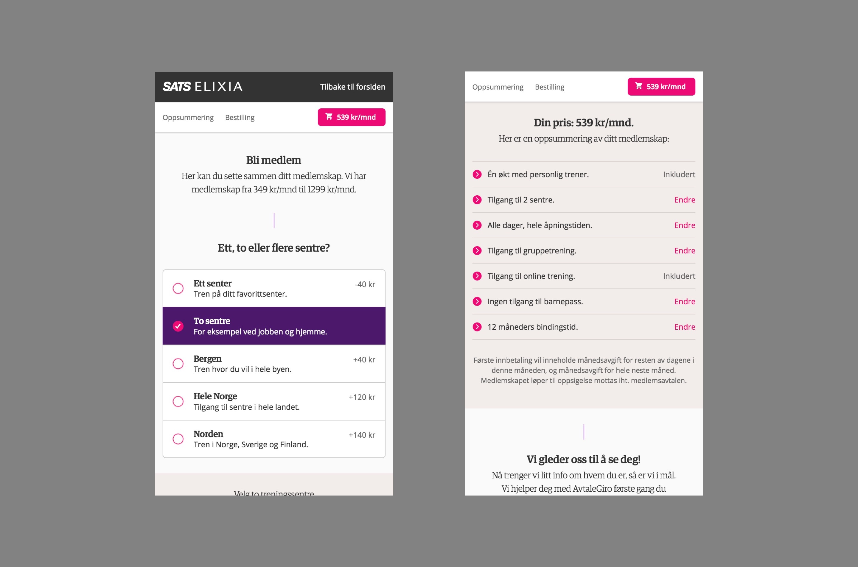 The same page as a responsive page on mobile