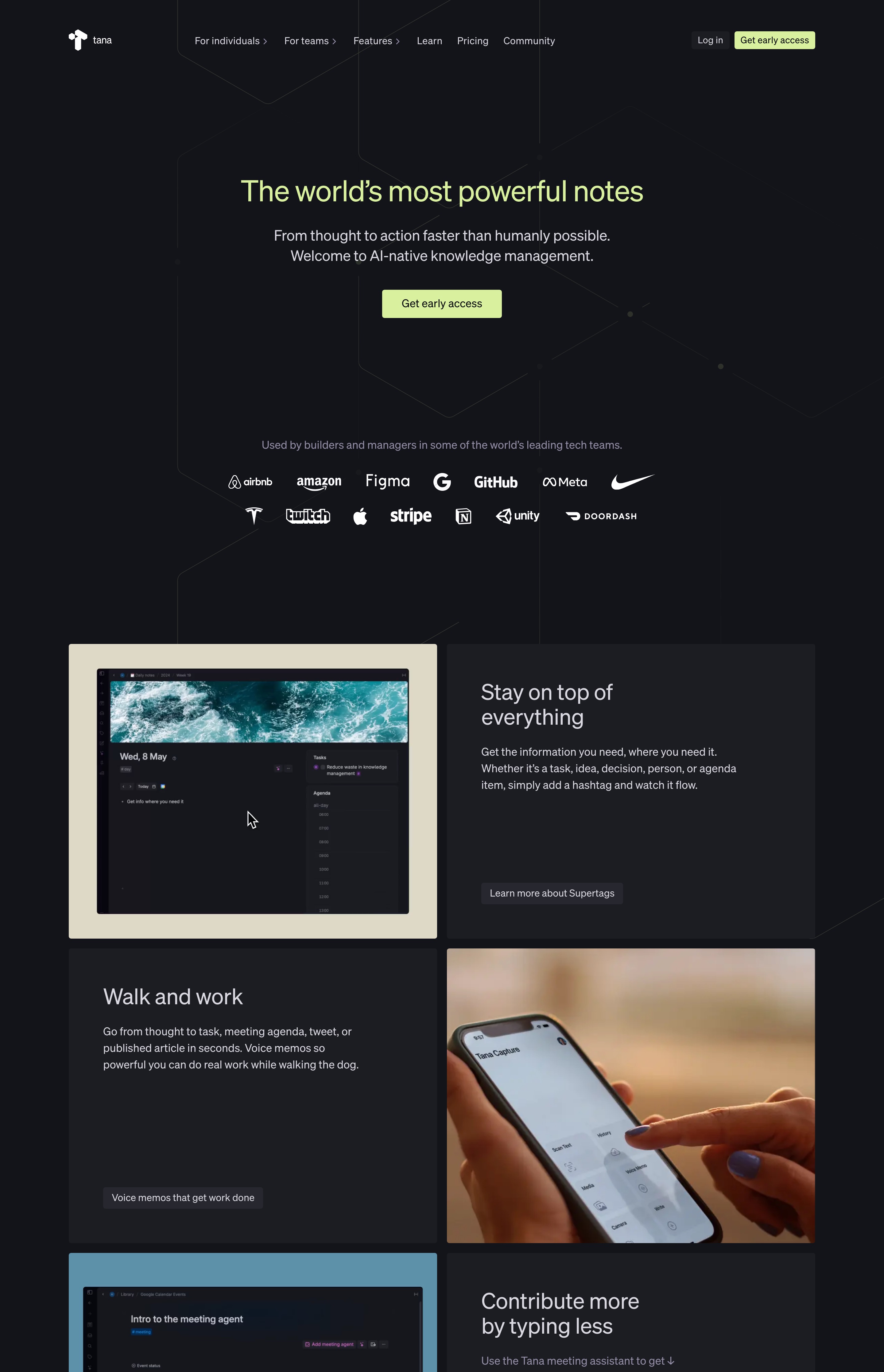 Screenshot of the tana.inc home page