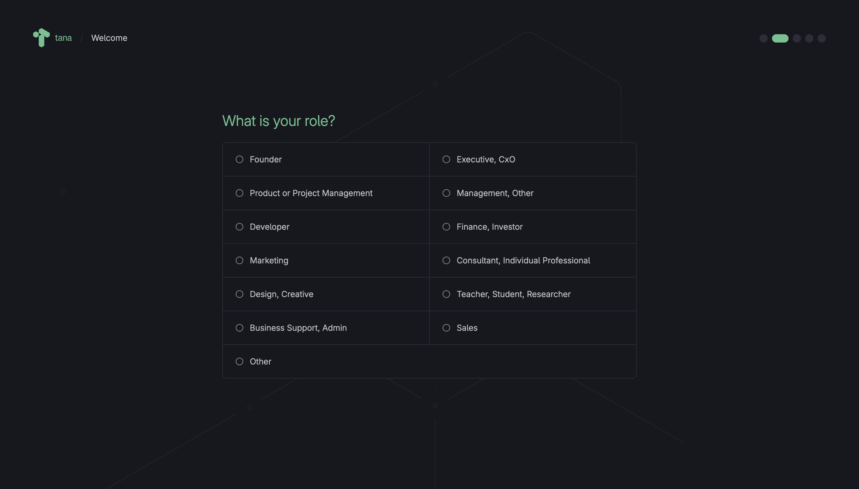 Screenshot of a onboarding survey screen