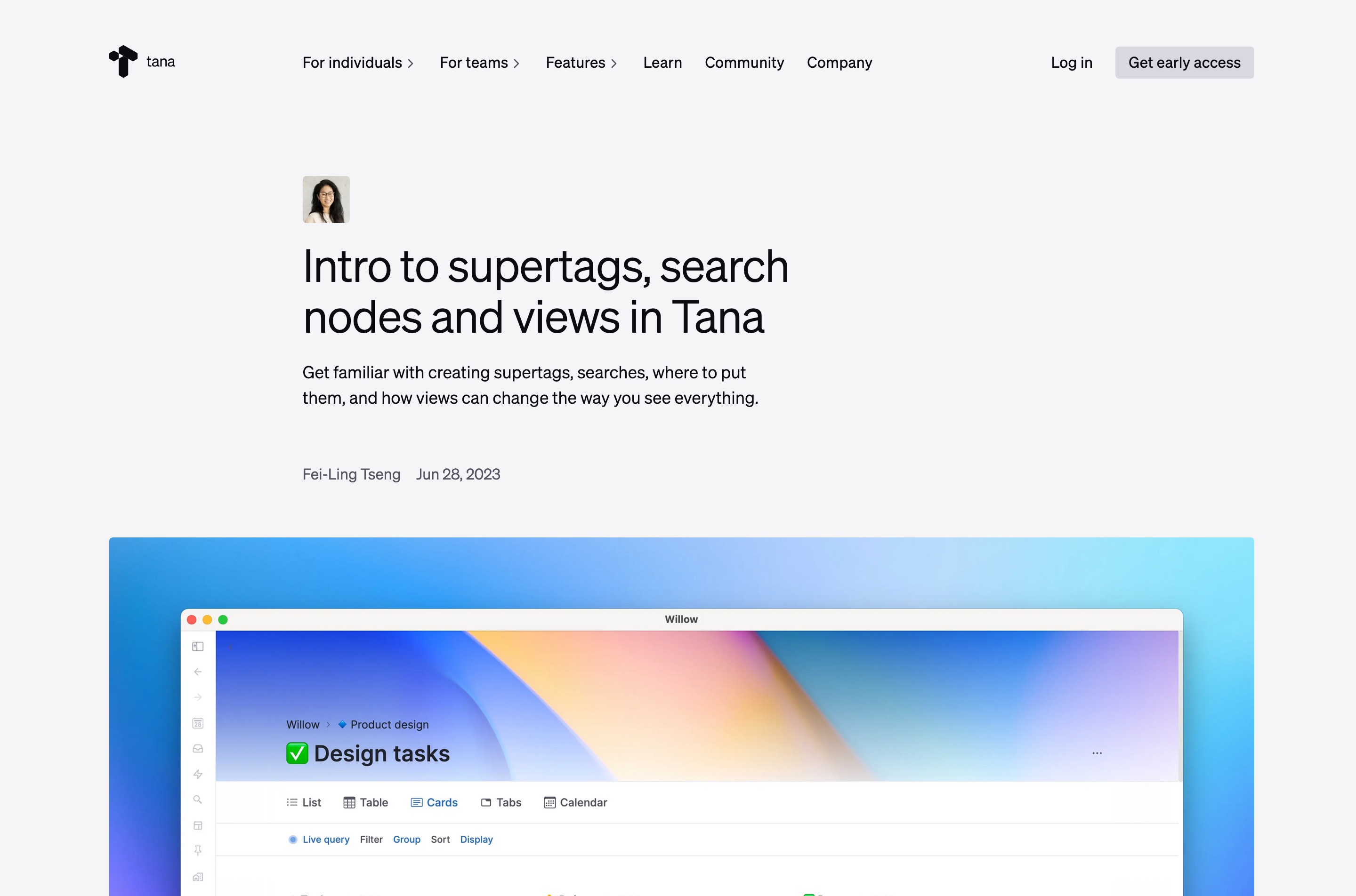Screenshot of an article about Tana's Supertags feature